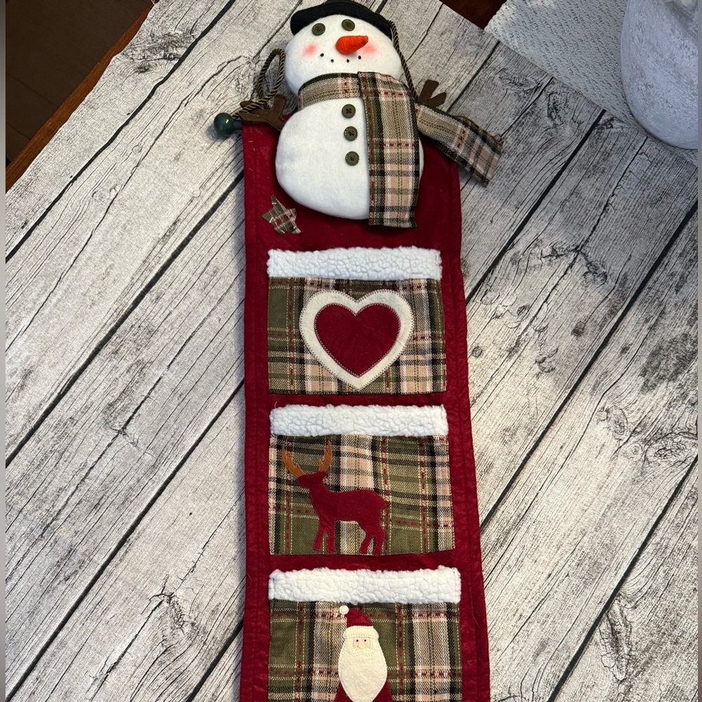 Like new.  Holiday Card Holder Wall Hanging - Snowman design